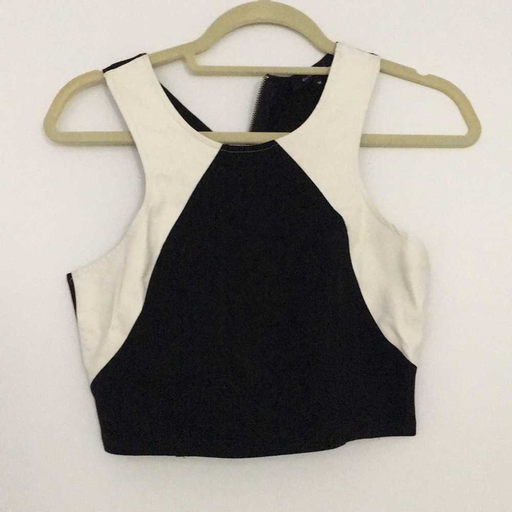 Black and White Faux Leather Crop Top